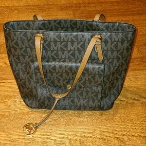 MK Leather Tote - Brown w/ Logo Pattern. FLAWLESS